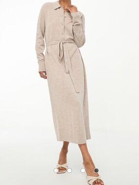 & OTHER STORIES Marino Wool Knitted Belted Midi Sweater Dress Polo size L Taupe